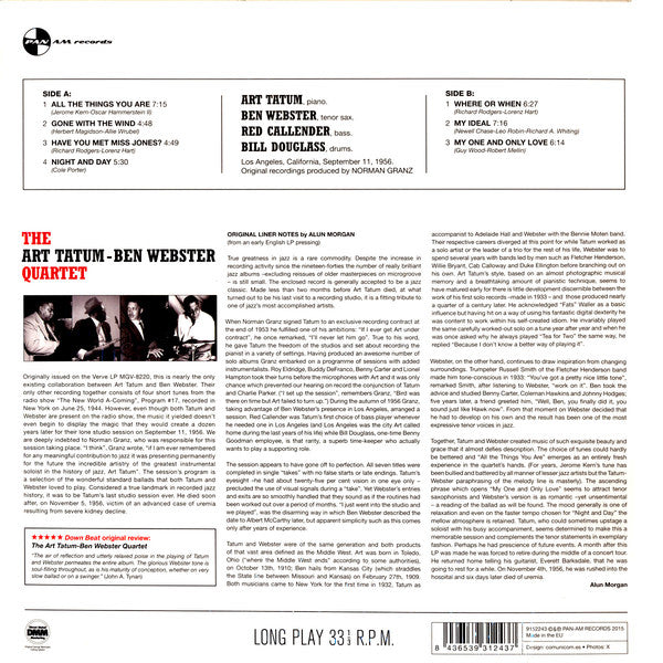 THE ART TATUM & BEN WEBSTER QUARTET "Selftitled" VINYL LP (180 Gram Edition)